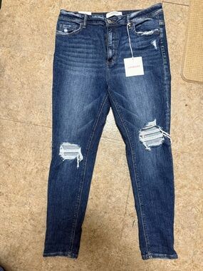 Lovesvet Women’s Distressed Dark Blue Skinny Jeans